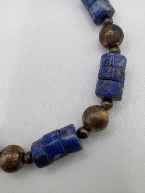Vintage Lapis Lazuli Sterling Silver Necklace 925 Bench Beads 8mm Southwest Styl - Picture 3 of 11